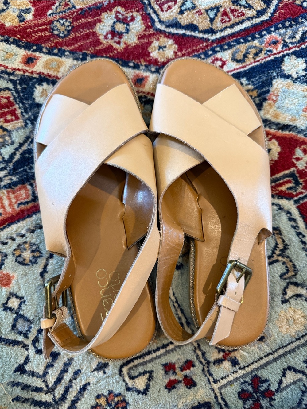 Franco Sarto Tan Cross-Strap Slingback Sandals